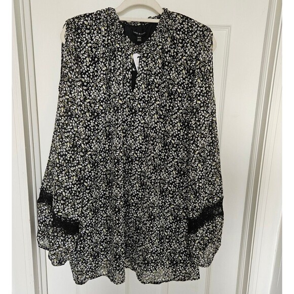 Lane Bryant Chiffon Cold Shoulder Blouse Floral Black 38/40 - Picture 1 of 7